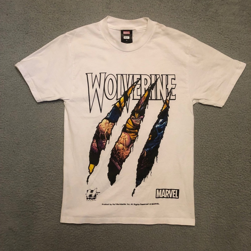 HUF x Marvel Wolverine Claw Slash Graphic Tee White Small MCU Super Hero Xmen
